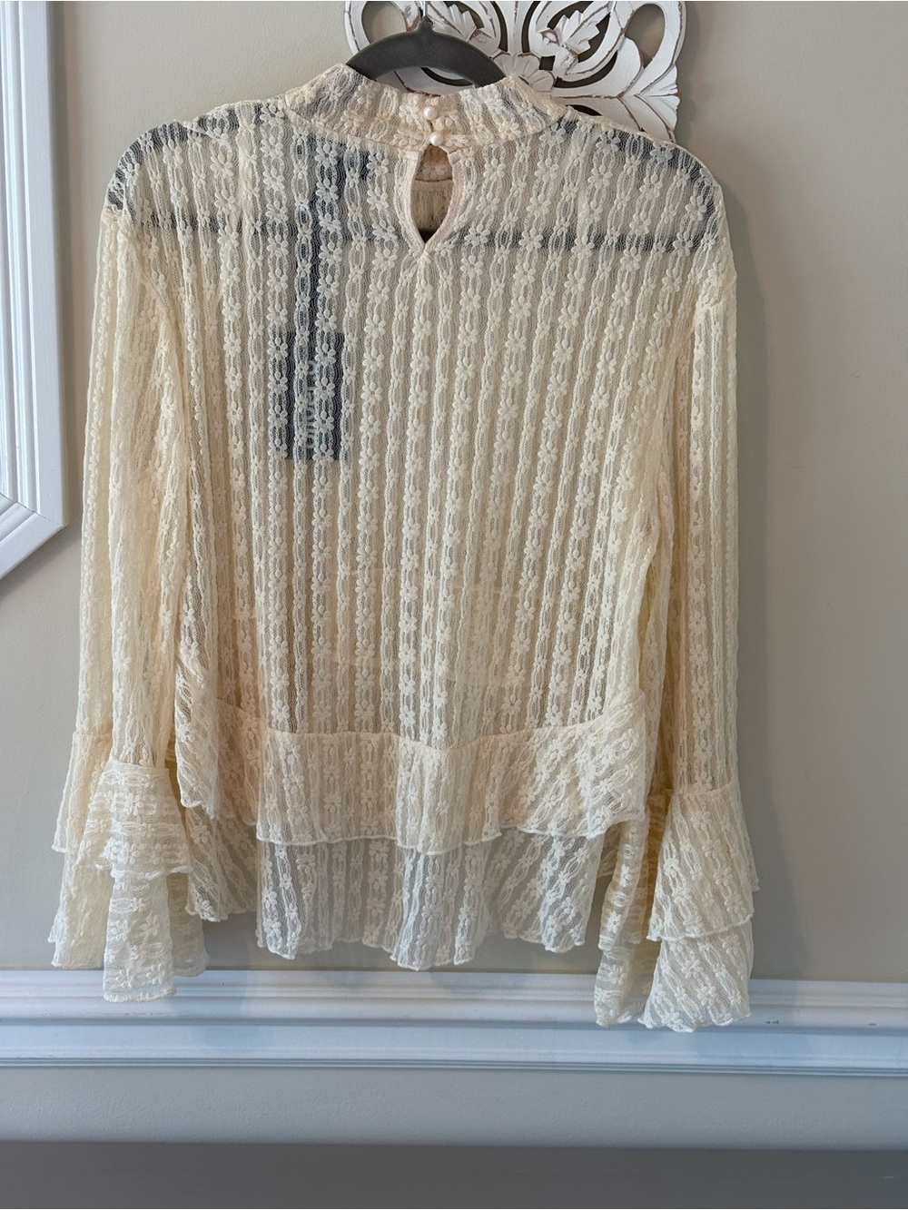 Ivory Lace Ruffle High-Neck Blouse - Picture 11 of 16